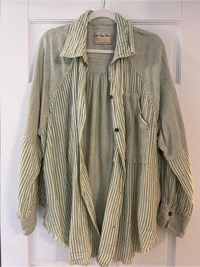 Free People womens Sage Green Striped Button-Up Shirt